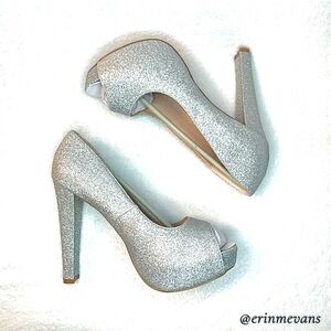 De Blossom Collection Heel Silver Sparkle Peep Toe Carina-102